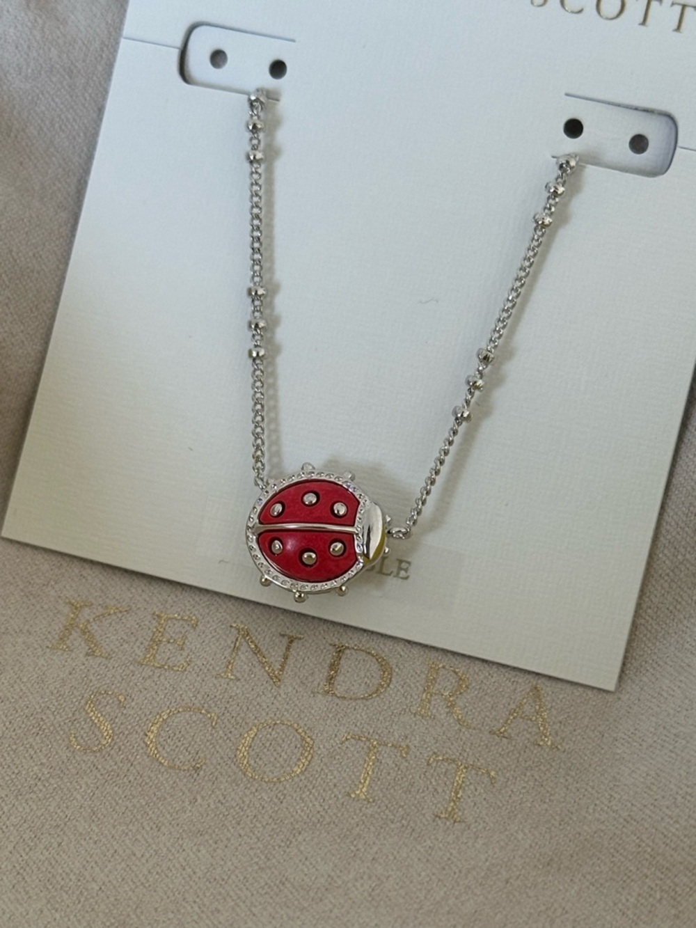NWT Kendra Scott Reversible Red Ladybug Silver Pendant Necklace - Picture 8 of 9